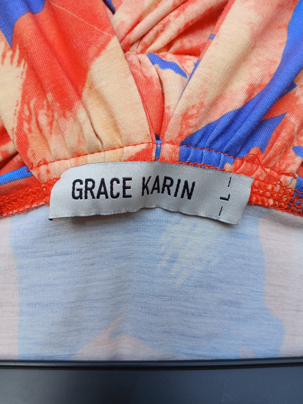 GRACE KARIN Criss Cross Halter Floral Maxi Dress Orange Blue Size L with Pockets - Picture 6 of 14